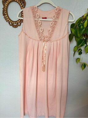Peach Lace Trim Nightgown with Ribbon Tie